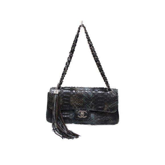 Chanel Python Chain Shoulder Bag Black Blue - Picture 3 of 6